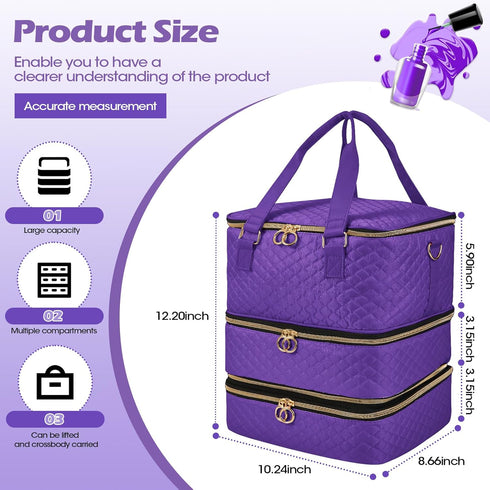 Nail Polish Organizer Case - Purple Three Layer Storage Bag with Adjustable Dividers Holds 84 Bottles Nail Polish Nail