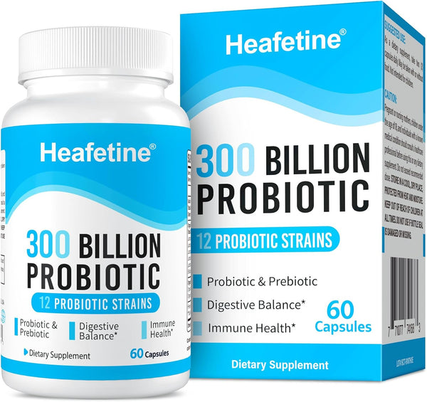 300 Billion CFUs Probiotic, 12 Strains + 3 Organic Prebiotics, 60 Capsules for Digestive Health
