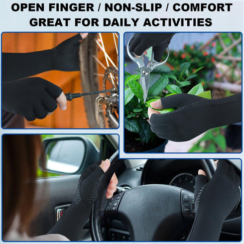 Copper Long Arthritis Gloves, Extra Long Compression Glove for Pain Relief, Fingerless (Medium)