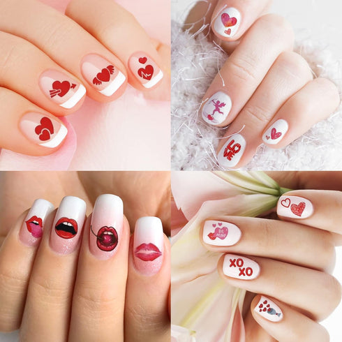 TailaiMei 12 Sheets Valentine's Day Nail Decals Stickers, Self-Adhesive Nail Art Decorations for Kiss Love Hug