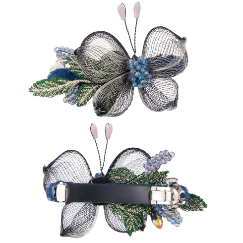 Womens Hair Barrettes - Copper Wire Bride Hair Clips, Butterfly Wedding Head Piece, 2 Pack