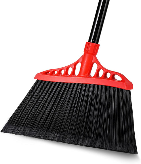 Heavy Duty Broom with 55" Long Handle - Black and Red Angle Broom for Indoor, Outdoor, Kitchen