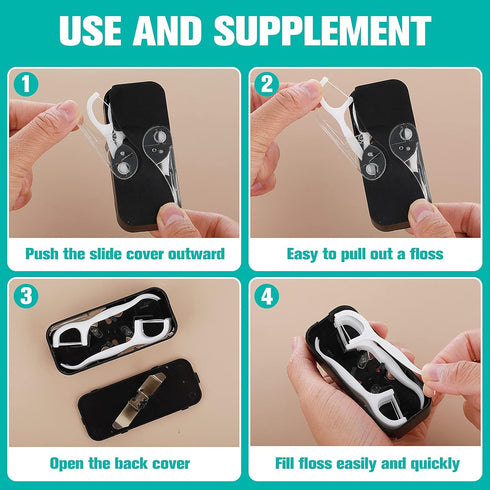 Automatic Dental Floss Case, Portable Flosser Dispenser, Travel Organizer with 10 Floss Picks for Teeth Cleaning