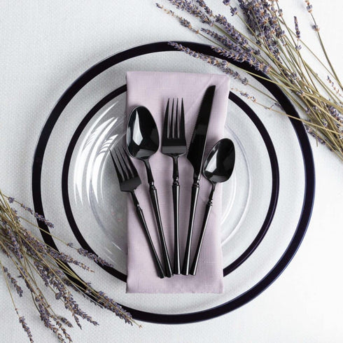 Infinity Flatware Black Disposable Teaspoons - 32 Count | Posh Premium Plastic Cutlery for Special Occasions