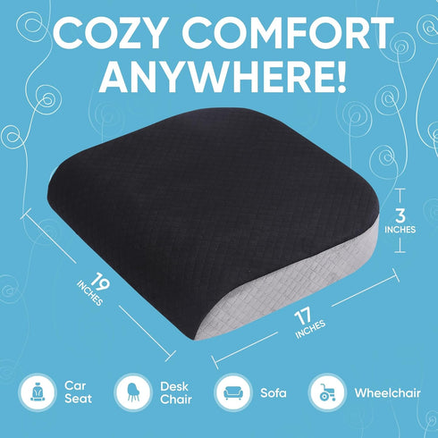 Extra Large Memory Foam Seat Cushion for Office Chair, Wheelchair, Floor Pillow, Back Pain Relief, Plush Velvet