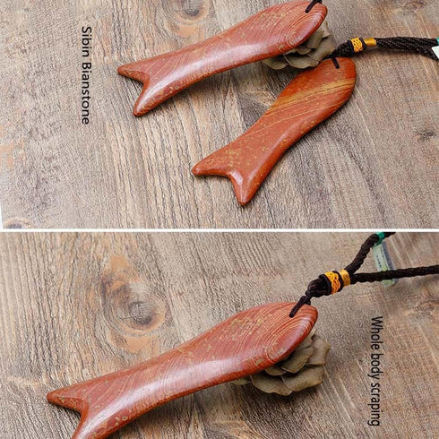 ZHAO SHOP Fish-Shaped Scraping Board | Traditional Anti-Aging Scraper| Bian Stone Gua Sha Massage Tool | Shoulder