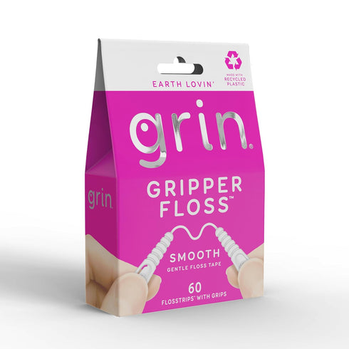 GRIN Gripper Floss, Individually Wrapped Smooth Dental Floss, 60 Count, Minty Flavor, Gentle Floss Tape