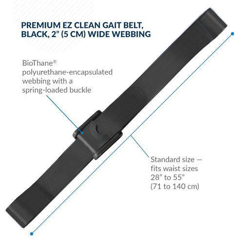 Posey 6546 Premium EZ Clean Gait Belt with Spring-Loaded Buckle, Black, 60” for Home Care