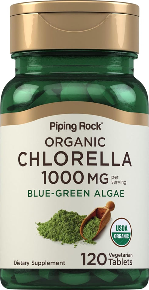 Piping Rock Chlorella 1000mg | 120 Tablets of Blue-Green Algae, Organic, Non-GMO, Gluten Free Supplement