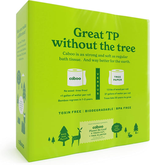 Caboo Tree Free Toilet Paper, 300 Sheets per Roll, Quick Dissolving 2 Ply, Septic Safe Bath Tissue
