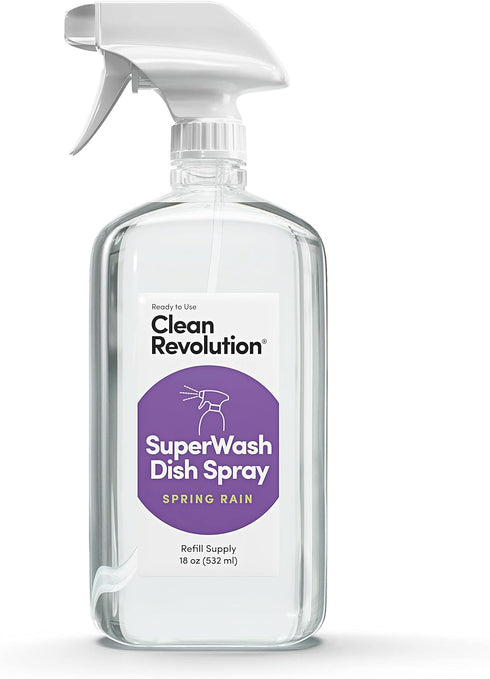 Clean Revolution SuperWash Dish Soap Starter Kit, Three 18-Ounce Bottles + One Trigger Sprayer, 54 Fl Oz Total