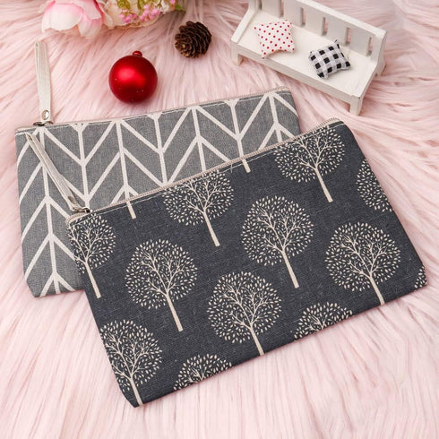 SUMAJU 2 Pcs Multi-Function Canvas Cosmetic Bag, Cute Makeup Pouch for Travel Toiletries