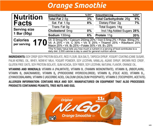 NuGo Protein Bar, Orange Smoothie, Gluten Free, 11g Protein, 15 Count