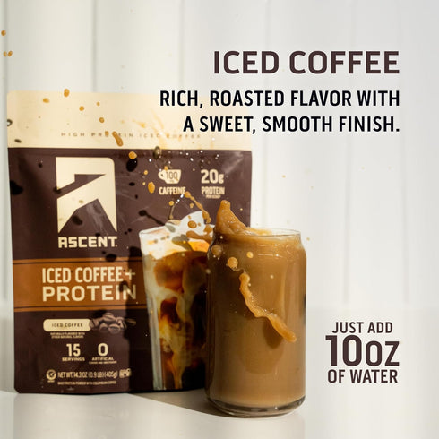 Ascent Iced Coffee Protein Powder, High Protein Coffee Powder, 20 g Protein, 15 Servings
