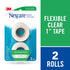 Nexcare Flexible Clear Tape, Waterproof Transparent Medical Tape, 1 In x 10 Yds, 2 Rolls of Tape, Secures Dressings and