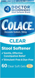 Colace Clear Stool Softener - Soft Gel Capsules for Constipation Relief, 50mg Docusate Sodium, Doctor Recommended, 60ct