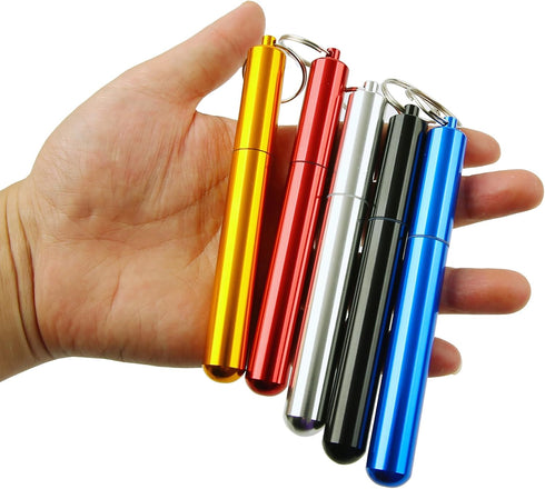 5Pcs Aluminum Alloy Container with Keychain, Pocket Waterproof Metal Storage Holder Case, 4.33 x 0.55 Inches
