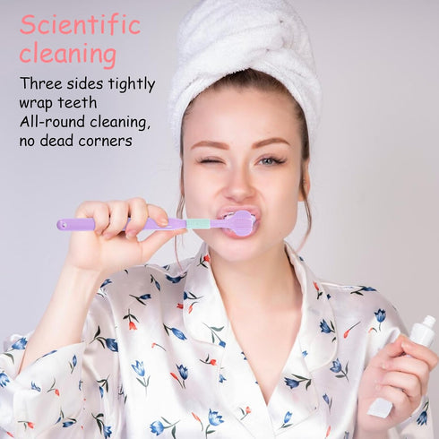 JJUNW 4Pcs 3 Set Sided Toothbrush Adult, Deeply and Thoroughly to Clean Teeth and Gums Colorful Soft Bristle Three