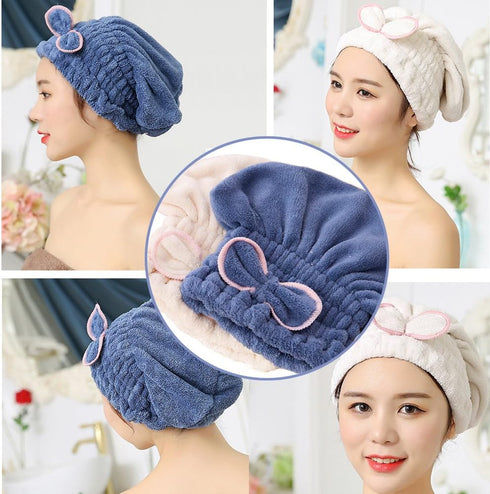 Jseng 2PC Hair Drying Caps, Ultra Absorbent Microfiber Turban Wrap Towels for Girls and Women, Extra Soft