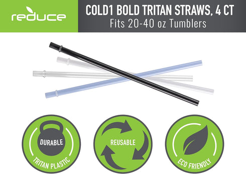 Reduce Reusable Hard Plastic Straws - 4 Pack, BPA-Free, Dishwasher Safe, Fits 20-50 oz Tumbler Mugs