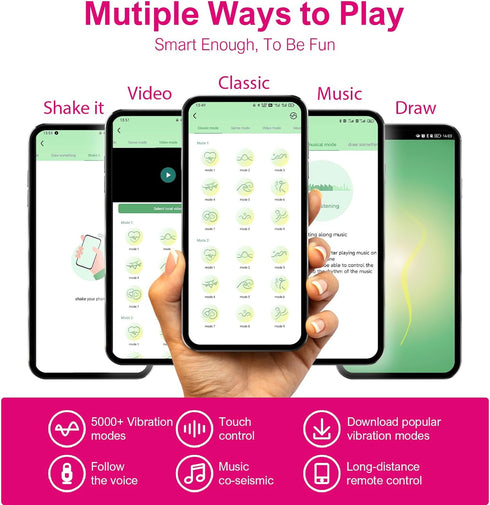 Pink Fun App Controlled Wearable Vibrator for Couples, Bluetooth Remote Control Butterfly Vibrator with G-Spot