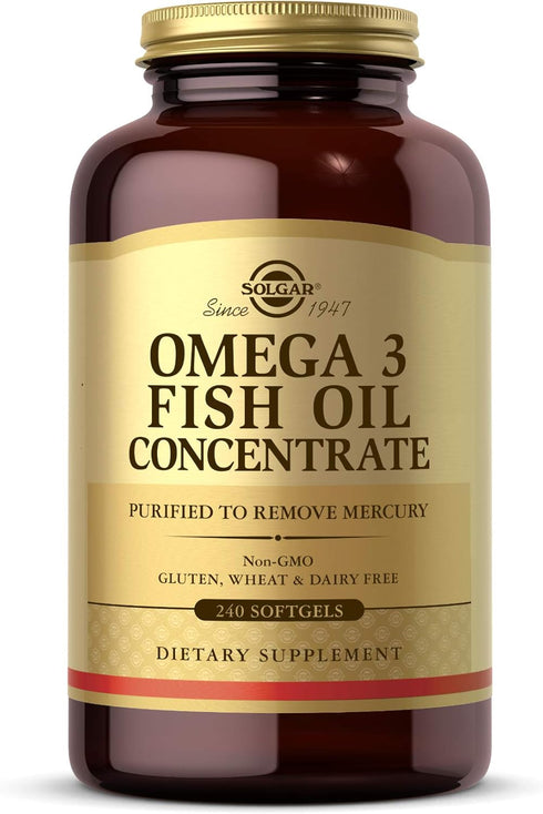 Solgar Omega-3 Fish Oil Concentrate - 240 Softgels for Cardiovascular, Joint & Brain Health, Non-GMO, Gluten/Dairy Free