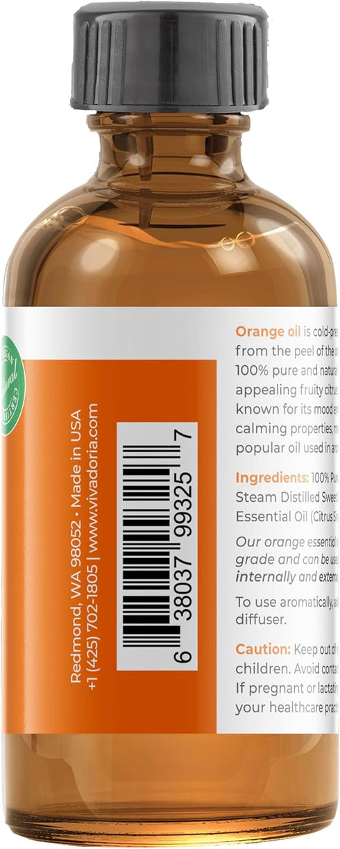 100% Pure Sweet Orange Essential Oil by Viva Doria, Undiluted Food Grade USA Orange Oil, 118 mL (4 Fl Oz)