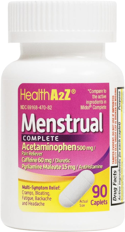 HealthA2Z Menstrual Complete Pain Relief Tablets | Relieves Cramps, Bloating, Fatigue, Backache