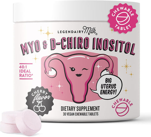Legendairy Milk Pure Inositol Supplement, Myo Inositol and D-Chiro Inositol Chewable Tablets for Ovarian & Fertility