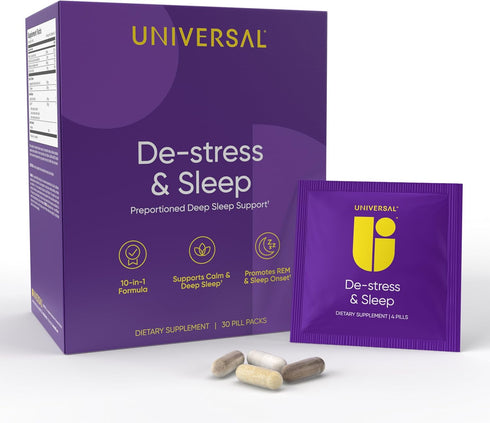 De-stress & Sleep Daily Multivitamin Supplement, 30 Pack with Relaxation, Sleep Onset, Vitamin C, B6, Magnesium,