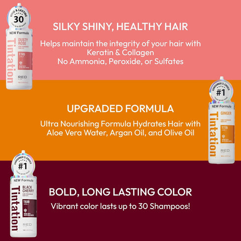 Red by Kiss Tintation Semi-Permanent Hair Color, Aloe Vera Water Based, Long-Lasting Dye (Ginger, 2 Pk, 5 Fl Oz)