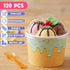 Jingmore 120 Set 4oz Ice Cream Paper Cups with Lids and Spoons, Disposable Sundae Bowls, Dessert Cups for Birthday