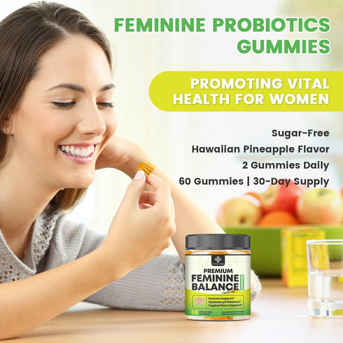 Gummies Immune 60 Count Feminine Balance Probiotic - Women's Vaginal Health Support | PH Balance & Odor, Flora, Support