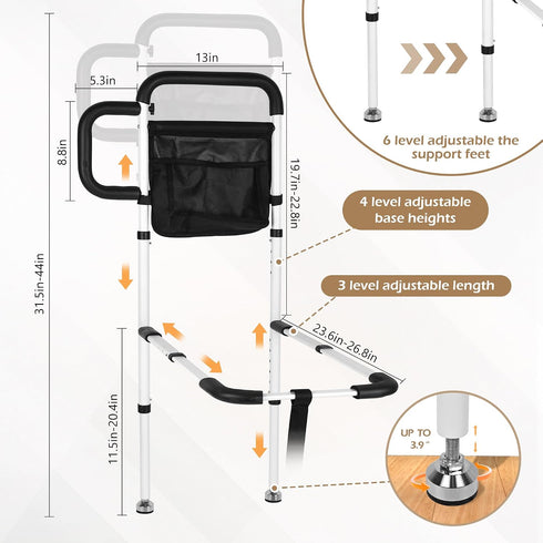 NobrNyanT 2 Bed Rails for Elderly Adults Safety, Adjustable Bed Cane with Sturdy Support Foot & Storage Pockets, Steel