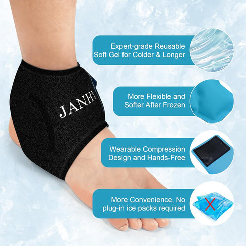 Ankle Ice Pack Wrap for Swelling, Reusable Gel Ice Pack for Sprained Ankle Injuries, Hot Cold Therapy for Foot Pain