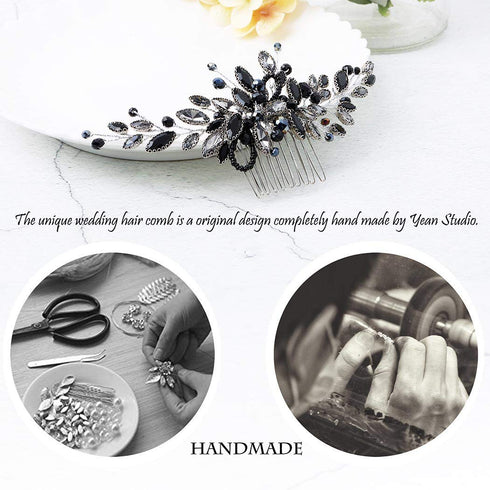 Unicra Bride Wedding Hair Combs, Black Delicate Opal Crystal Bridal Headpieces for Women and Girls