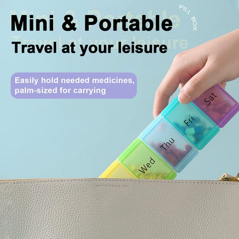 Wopanxye 7 7-Compartment 7-Color Weekly Pill Organizer, Days Portable Travel Pill Box, Medicine Planner Dispenser, Easy