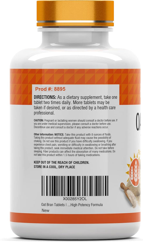 Oat Bran Tablets - 365 Tablets x 1,000 MG, Soluble & Dietary Fiber Supplement for Digestive Health