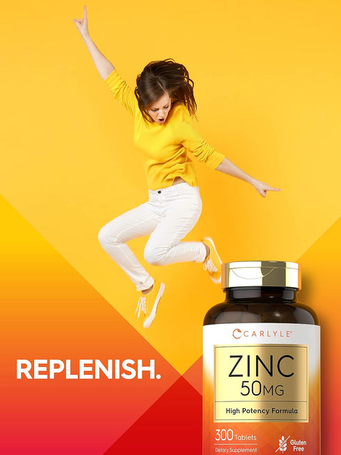 Carlyle Zinc | 50mg | 300 Tablets - Vegetarian, Non-GMO, Gluten Free Supplement | High Potency Formula