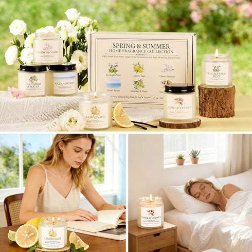 Summer Set, 6 Pack Set 21 oz Spring Scented Candles Soy Candles for Home, Candle Gift - Gifts for Women Mother's Day