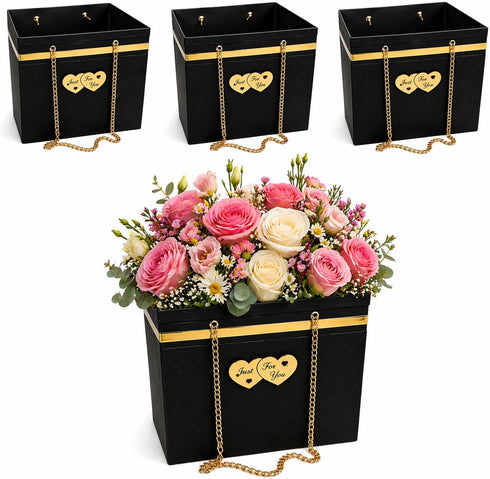 Toni Crafty 4 floral bags pcs Black, flower boxes for arrangements, Hand bag with Metal Chain Waterproof Florist purse