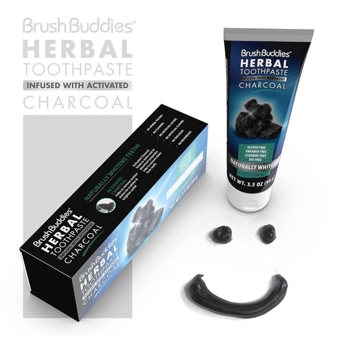 Brush Buddies Herbal Toothpaste with Activated Charcoal, Whitening Cool Mint Toothpaste