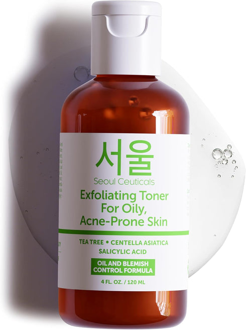 SeoulCeuticals Korean Toner for Oily Acne Prone Skin, Tea Tree Facial Toner with Centella Asiatica, 4 FL OZ