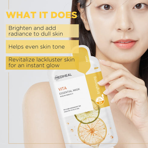 Mediheal Best Korean Sheet Mask - Vita Essential Face Mask 4 Sheets for All Skin Types, Brightening & Toning