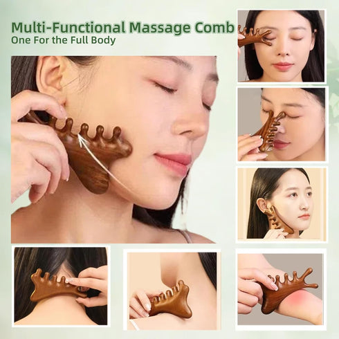 lyvantha 4-in-1 Sandalwood Gua Sha Tool - Valentines Day Gifts for Women, Mom, Wife, Girlfriend | Wooden Scalp & Face
