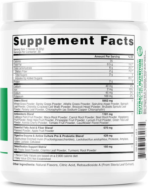 NutraOne Ideal Greens Antioxidant Superfood Greens Powder Supplement, Natural Berry Flavor, 30 Servings