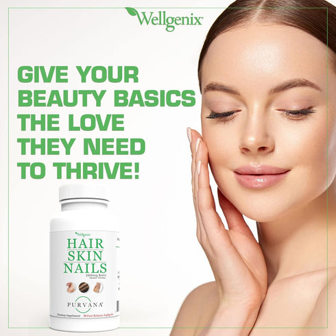 Wellgenix Purvana Hair, Skin, and Nails, One a Day Softgel, 2500mcg Biotin, 90 Count, Anti Aging & Hair Growth
