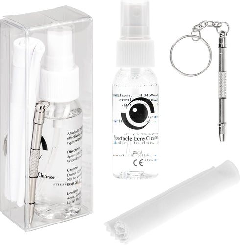 Complete Eyeglass Lens Cleaner Set | Cleans Any Lens or Screen | Includes Cleaning Solution, Repair Tool, Microfiber