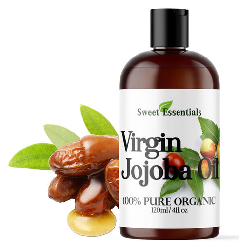 Sweet Essentials Premium Organic Unrefined Jojoba Oil, 4oz - 100% Pure, Cold Pressed for Hair, Skin & Nails