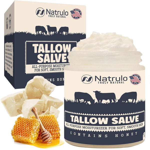 Beef Tallow Salve All Natural Grass Fed Balm with Honey Moisturizing Skin Repair for Eczema & Dry Skin